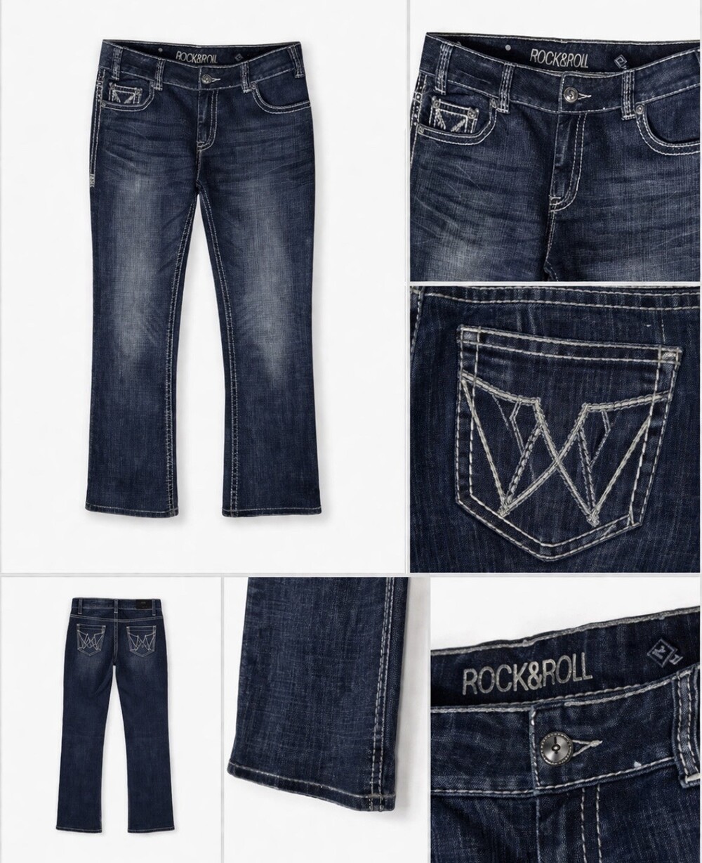 Rock & Roll Cowgirl Jeans Womens 28x34 Boyfriend Fit Western Denim Dark Wash.